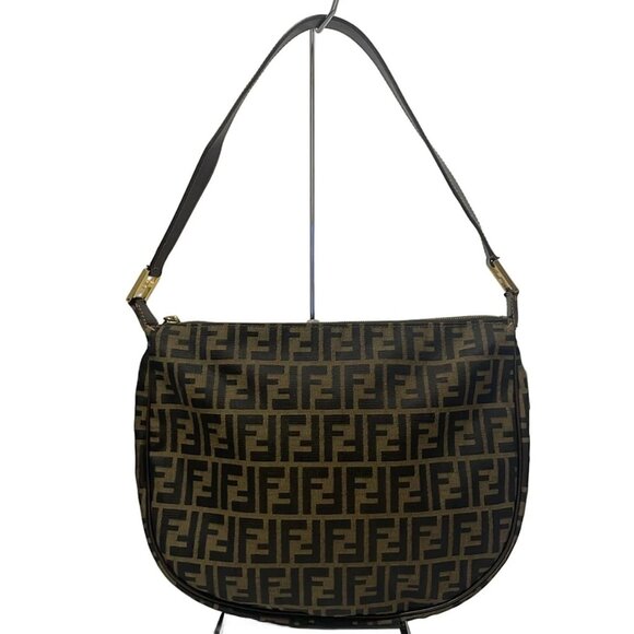 FENDI Zucca - Beige Dark Brown Jacquard Leather Shoulder Bag 641-072125 - Picture 1 of 9